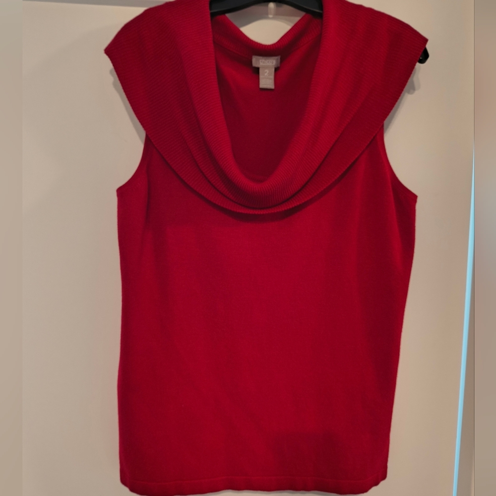 Chico's Size 2 Large Christmas Red Cowl Neck Sleeveless Sweater Layer